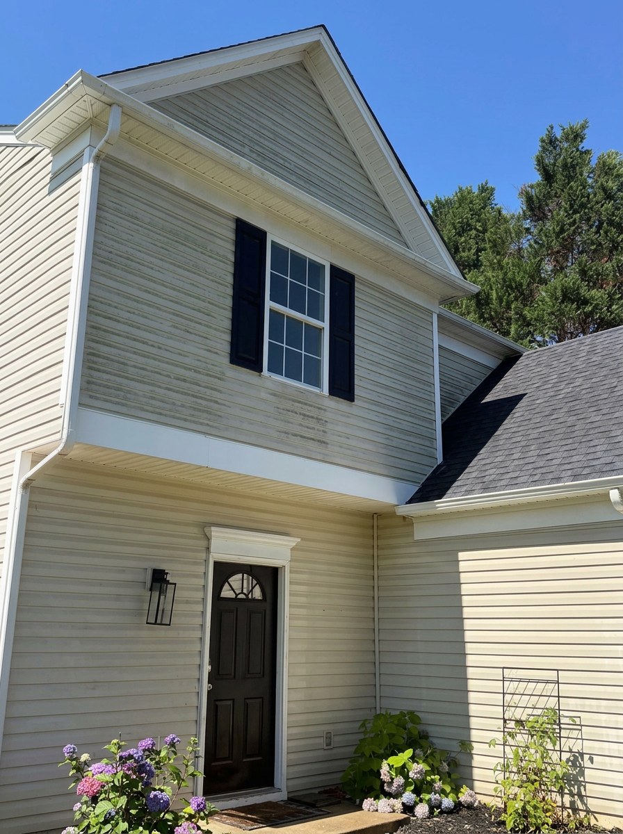 Front entry and siding before cleaning