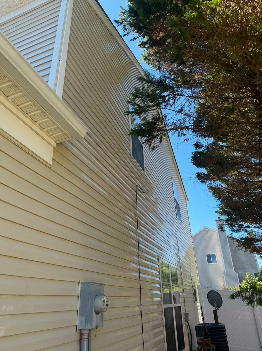 Algae-streaked siding after cleaning